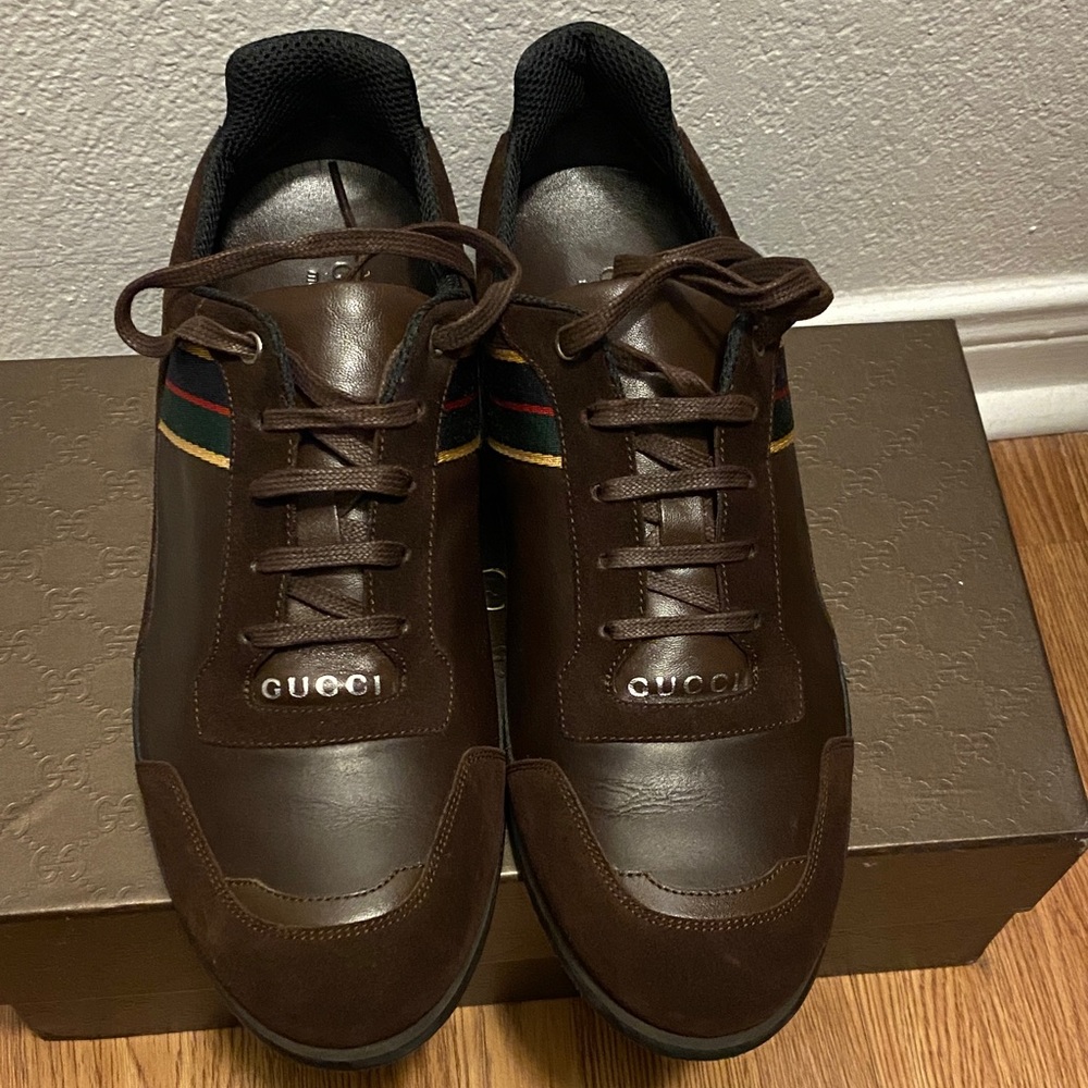 Authentic Gucci Men's Dark Brown Leather Sneakers